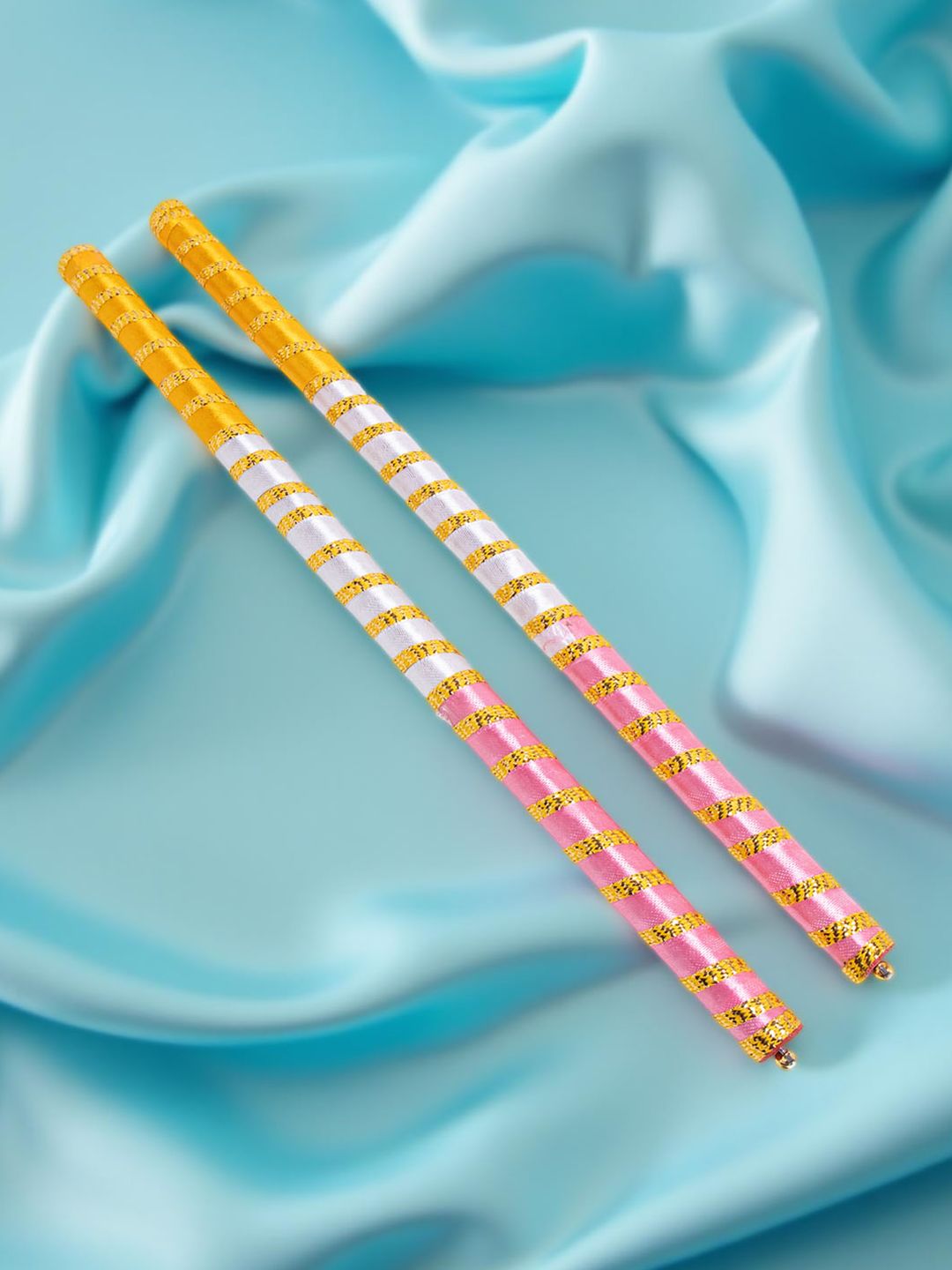 Golden Peacock Set Of 2 Dandiya Sticks With Satin Wrap