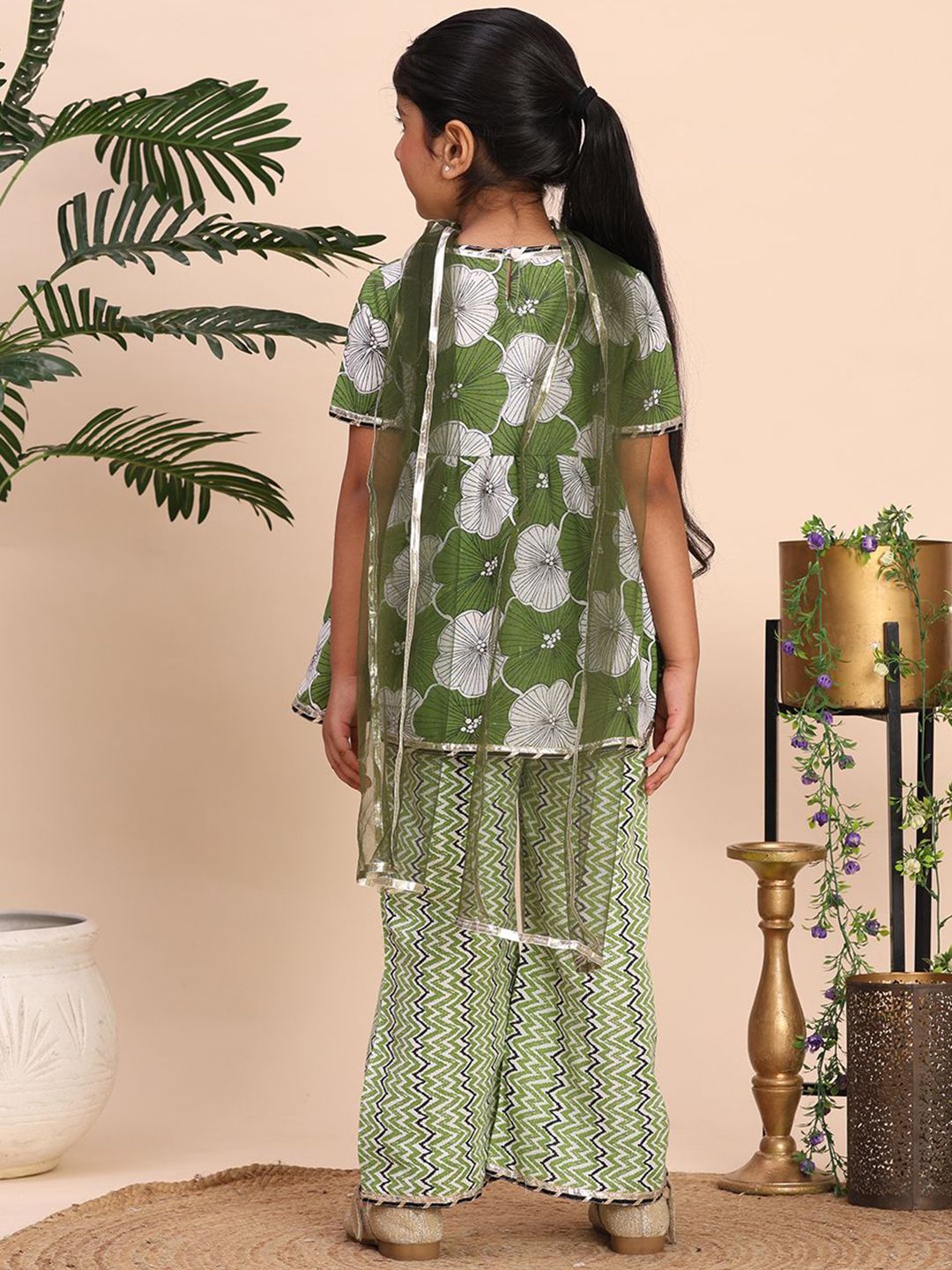 Girls Floral Printed Gotta Patti Kurta with Palazzos & Dupatta 5
