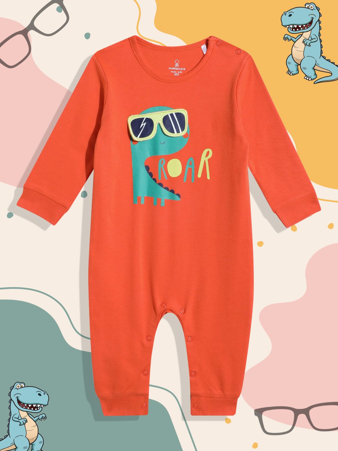mothercare Infant Boys Printed Applique Detail Pure Cotton Rompers