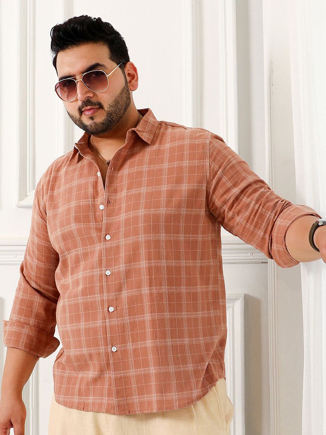 Instafab Plus Size Checked Comfort Fit Cotton Casual Shirt