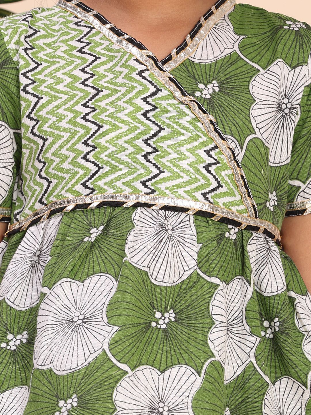 Girls Floral Printed Gotta Patti Kurta with Palazzos & Dupatta 2