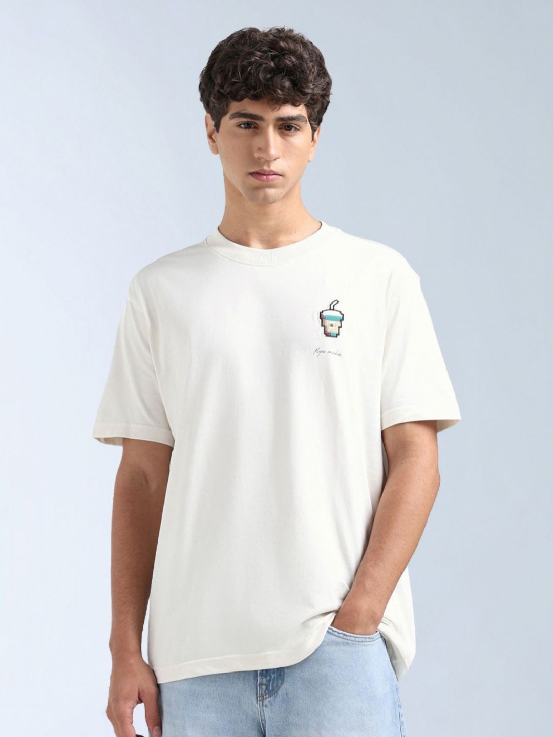 Flying Machine Men Typography Printed Round Neck Pure Cotton Relaxed Fit T-shirt