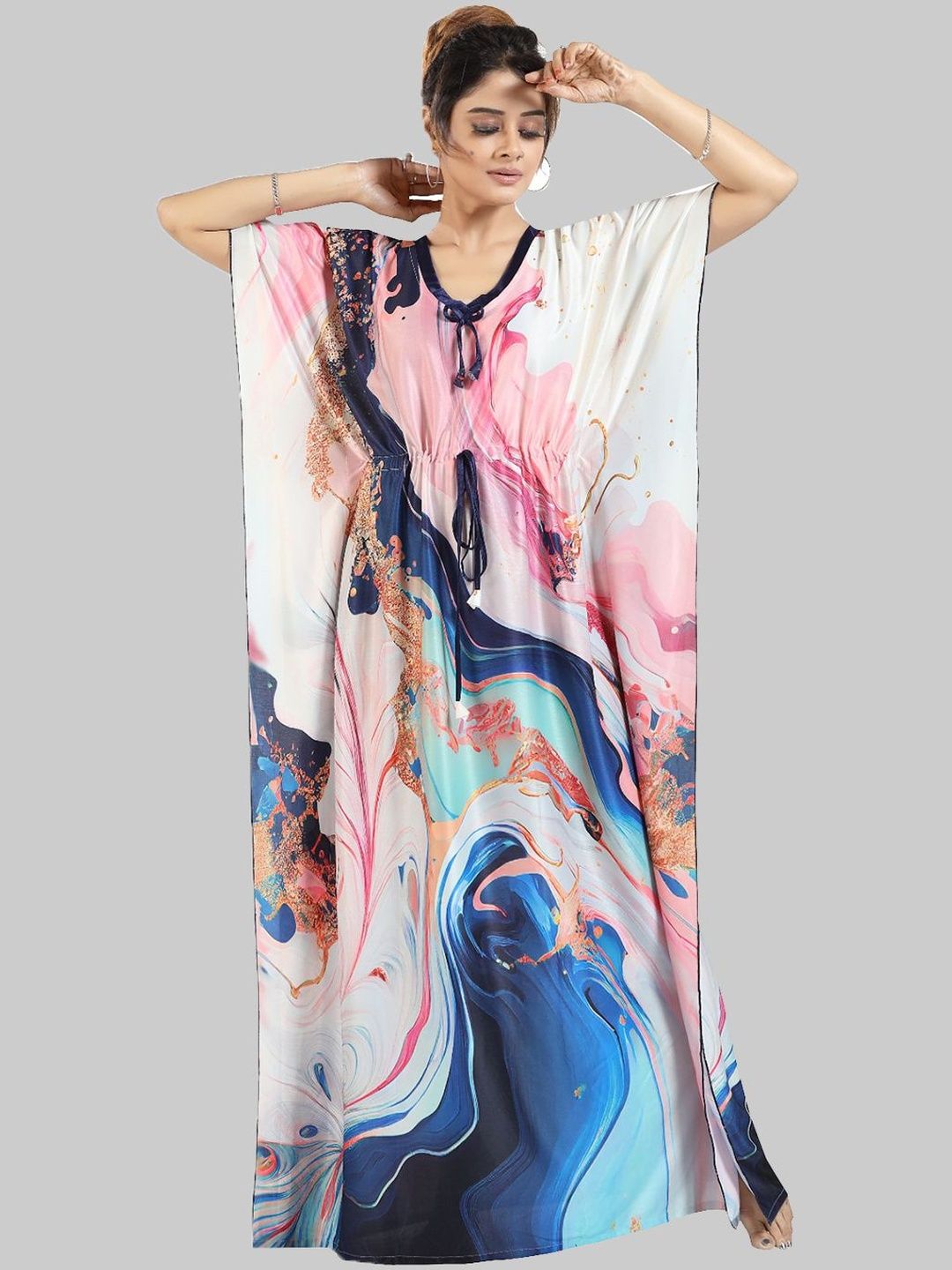 Gutthi Abstract Printed Maxi Kaftan Nightdress