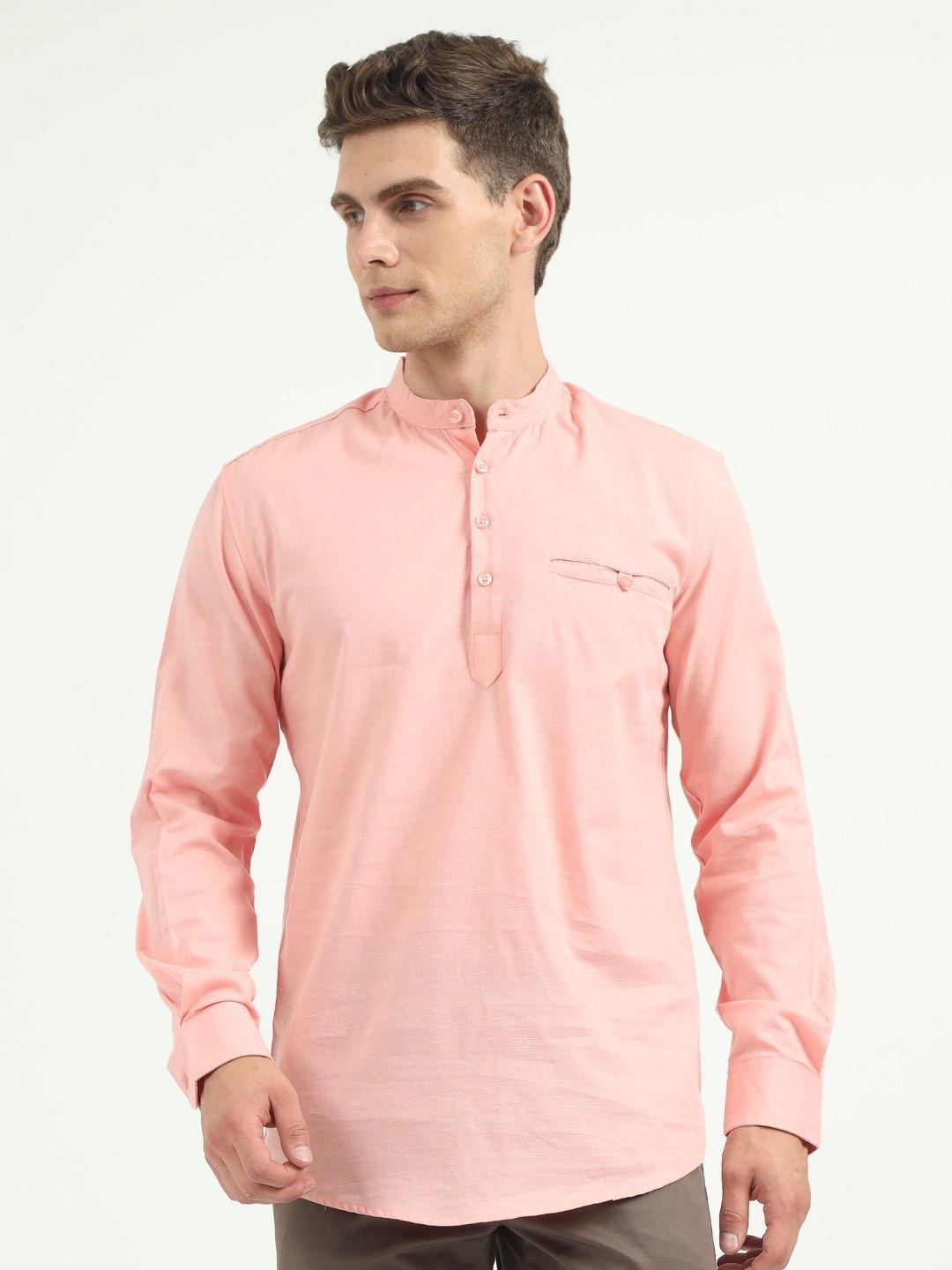 VROJASS Men Solid Daily Linen Straight Kurta