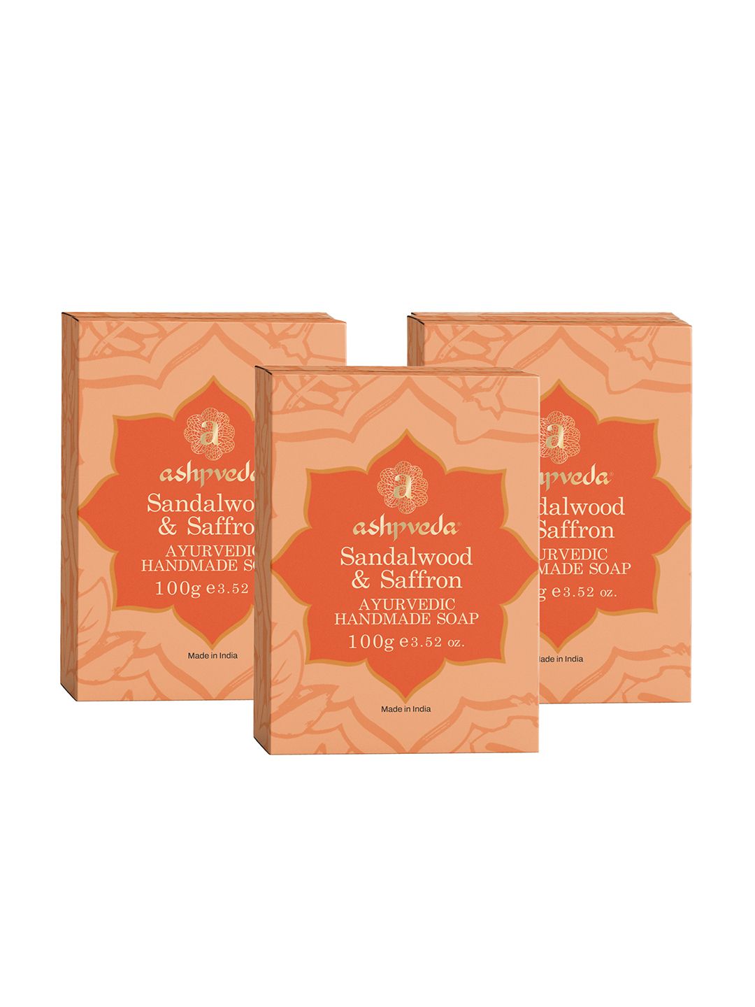ASHPVEDA Set Of 3 Sandalwood & Saffron Bath Soap - 100g Each