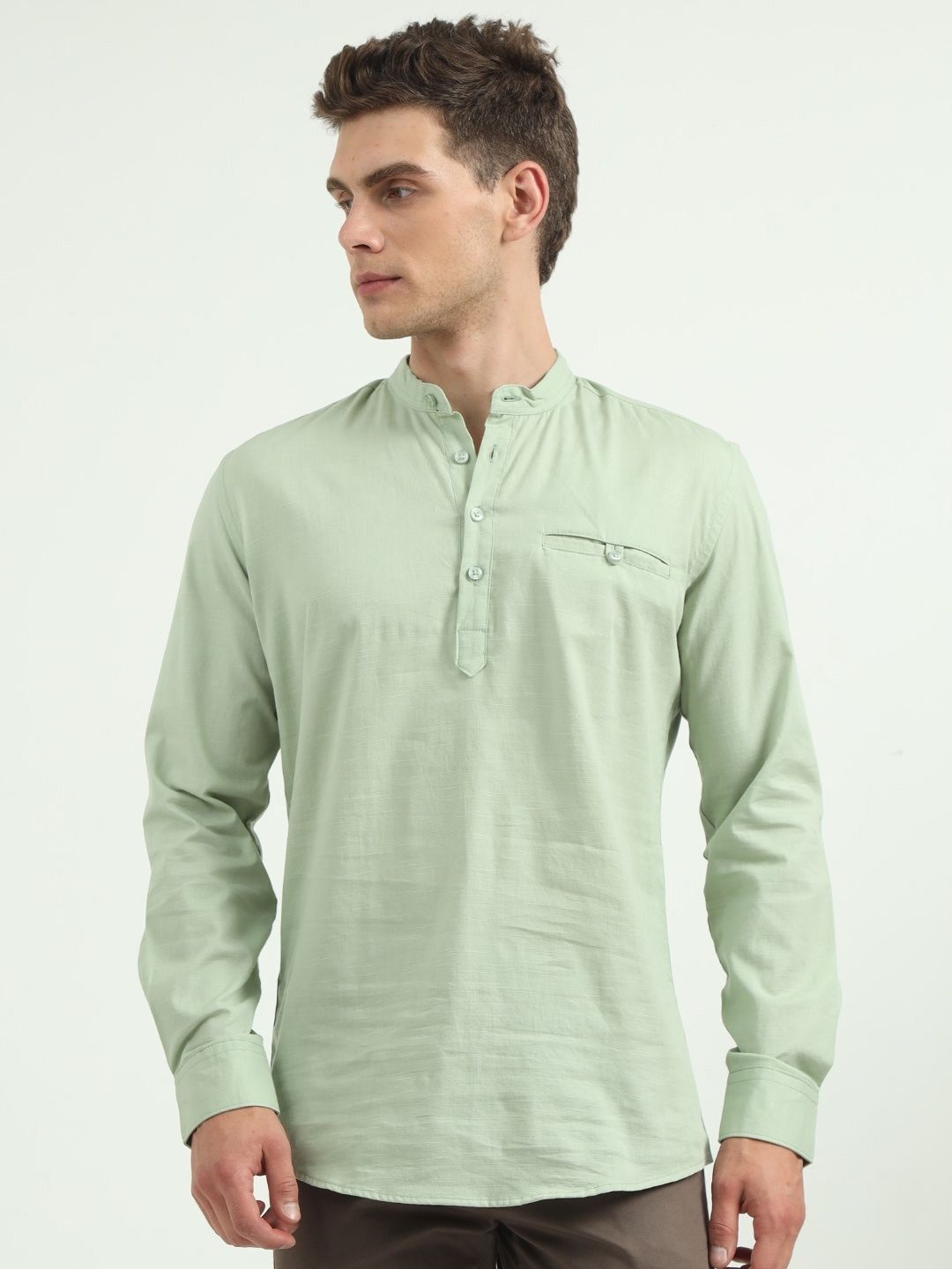 VROJASS Men Solid Daily Linen Straight Kurta