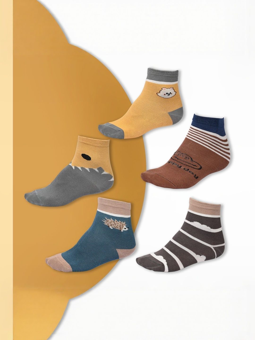 Unisex Kids Set Of 5 Multicolor Cotton Ankle Length Socks