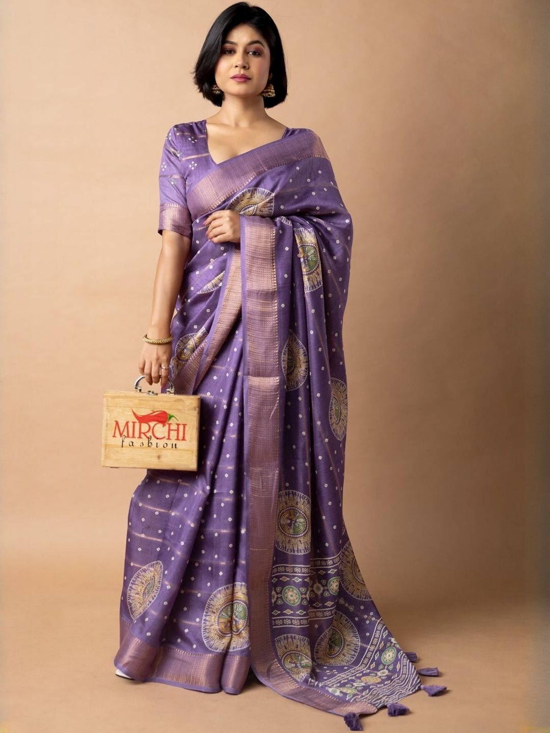 MIRCHI FASHION Ethnic Motifs Zari Bandhani Saree