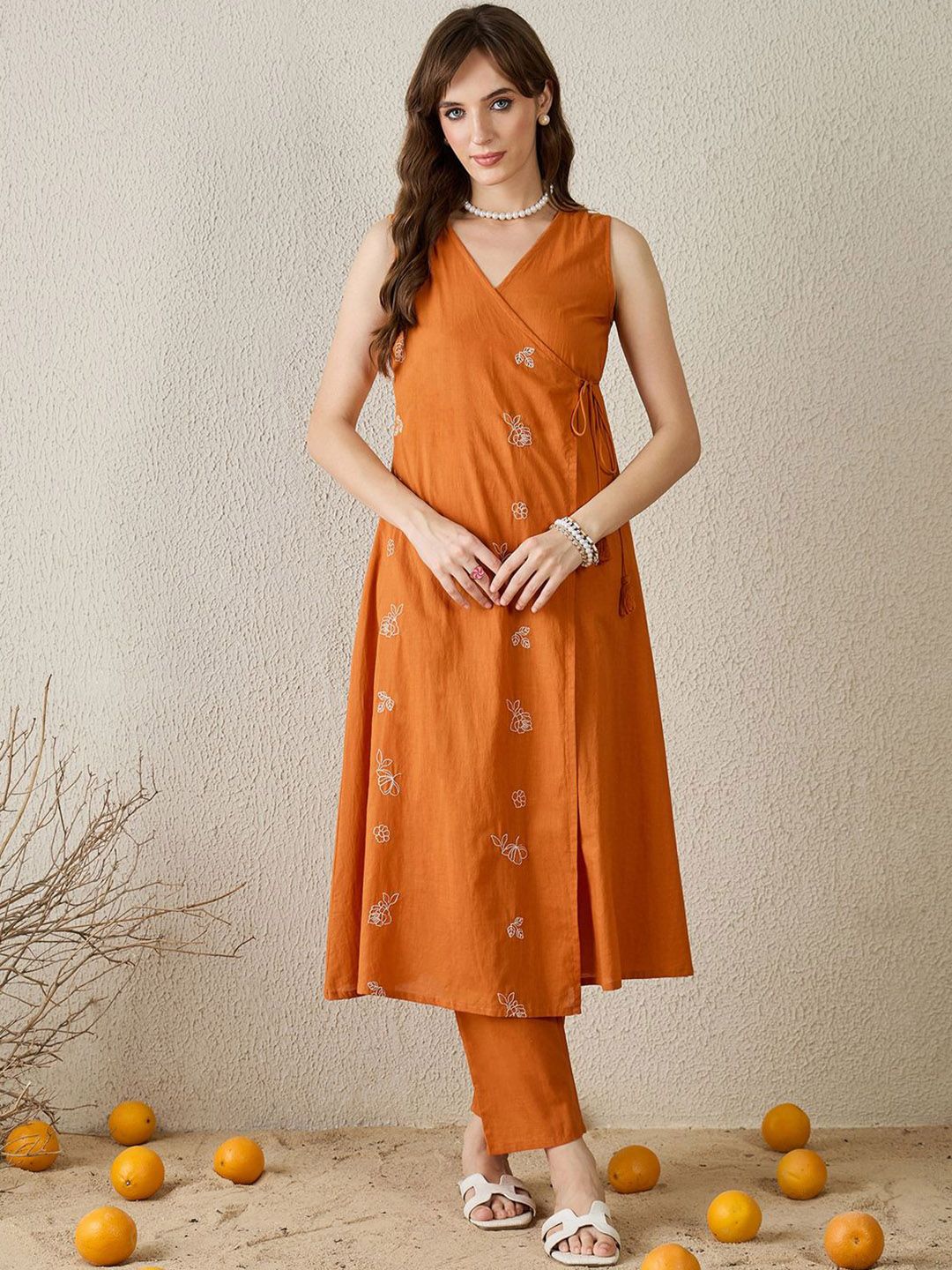 Embroidered V-Neck Pure Cotton Tunic With Trouser 2