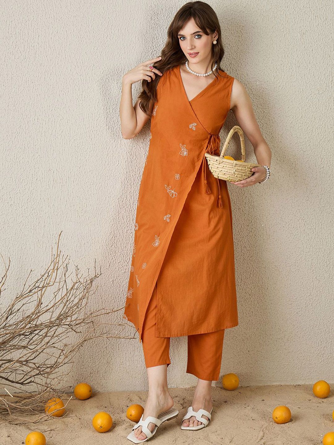 Embroidered V-Neck Pure Cotton Tunic With Trouser 6