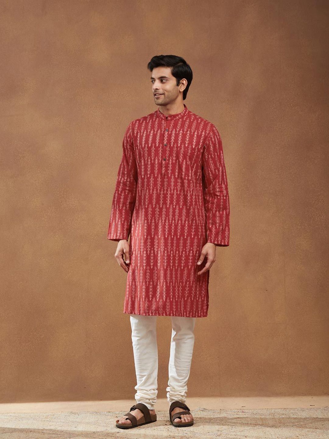 Fabindia Men Printed Mandarin Collar Straight Kurta