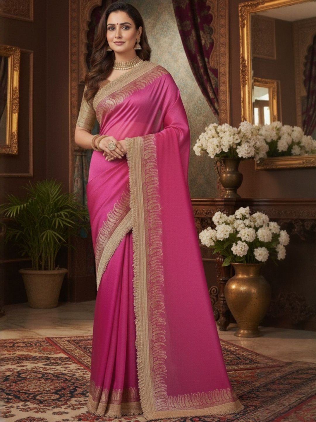 Banarasi Kargha Paisley Printed Zari Tissue Banarasi Saree