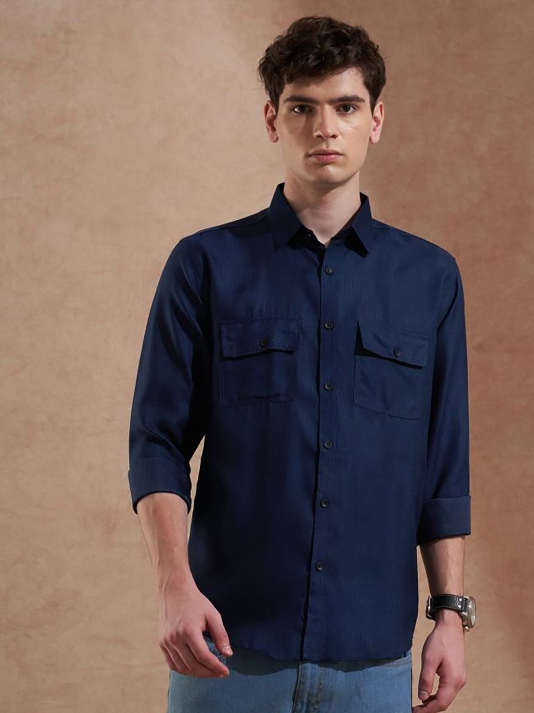 TRYBUY.IN Men Premium Fit Solid Spread Collar Casual Shirt