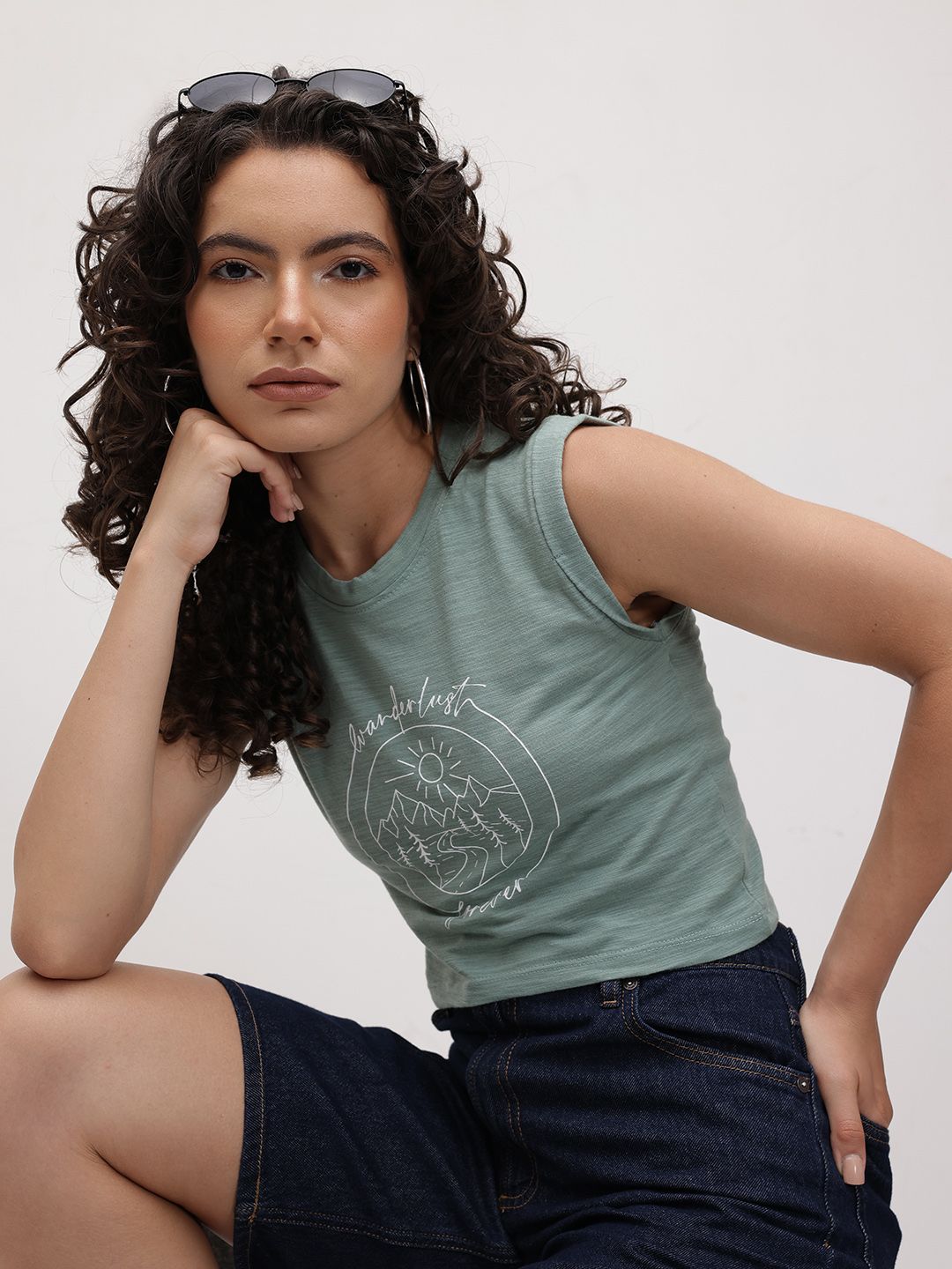 Roadster Graphic Printed Cotton Fitted Crop Top