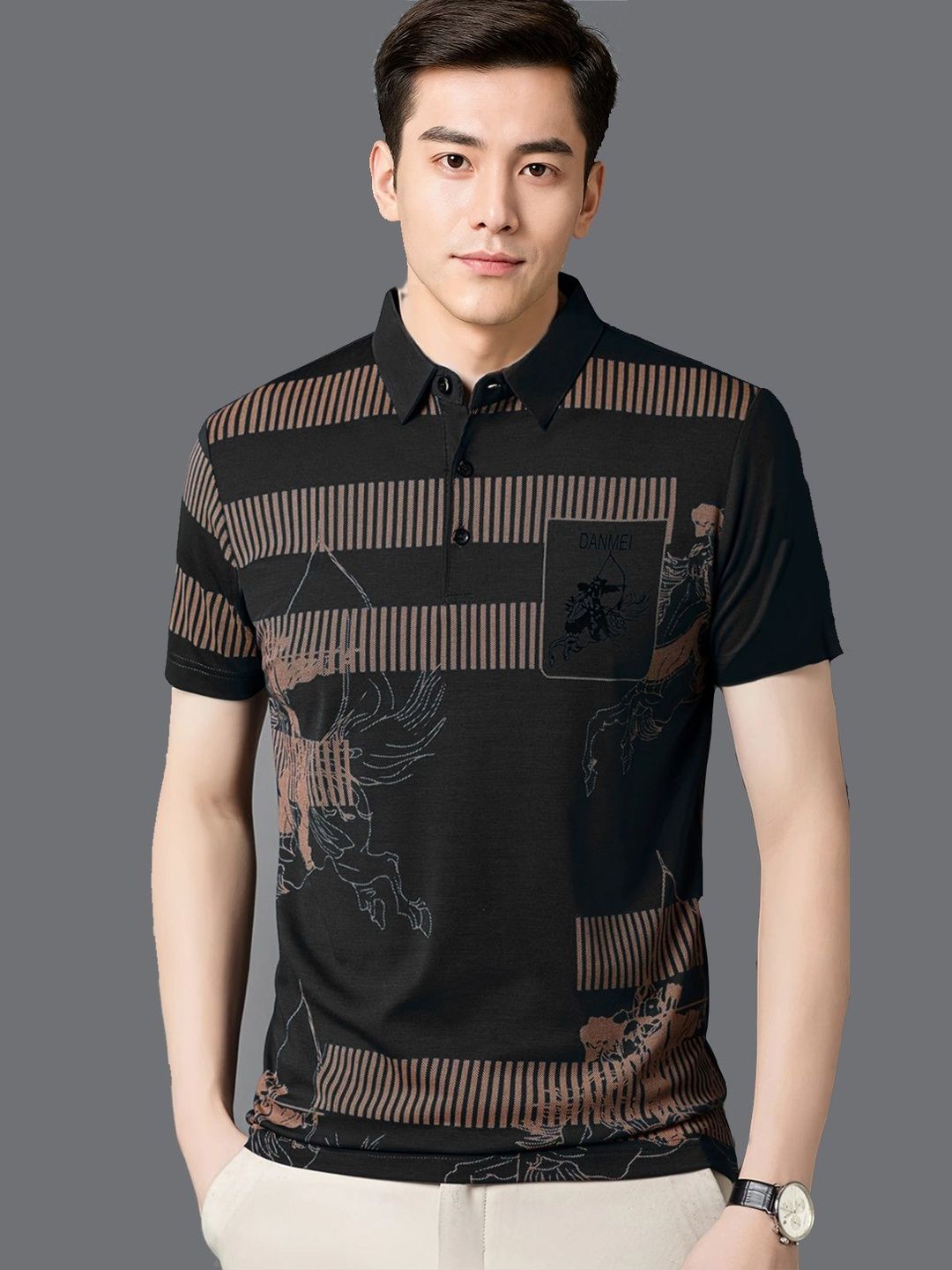 zebu Men Printed Polo Collar Pockets T-shirt