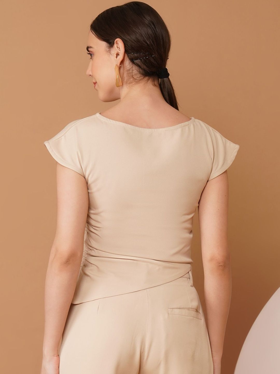 Boat Neck Cap Sleeves Asymmetric Hem Top 4