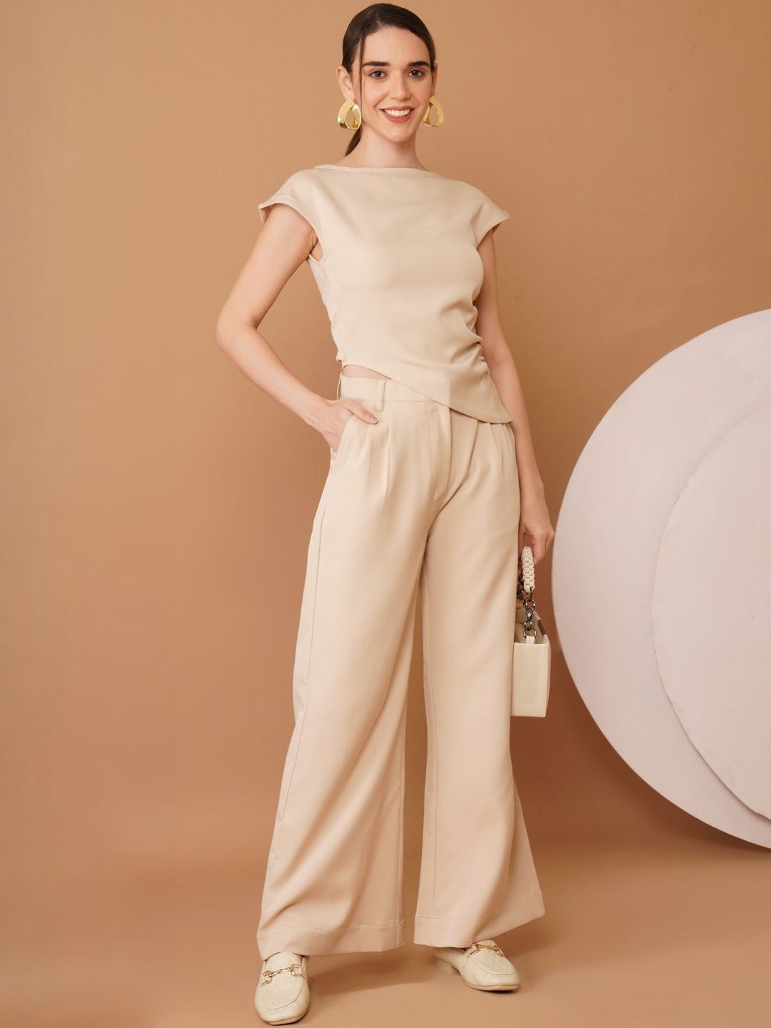 Boat Neck Cap Sleeves Asymmetric Hem Top 5