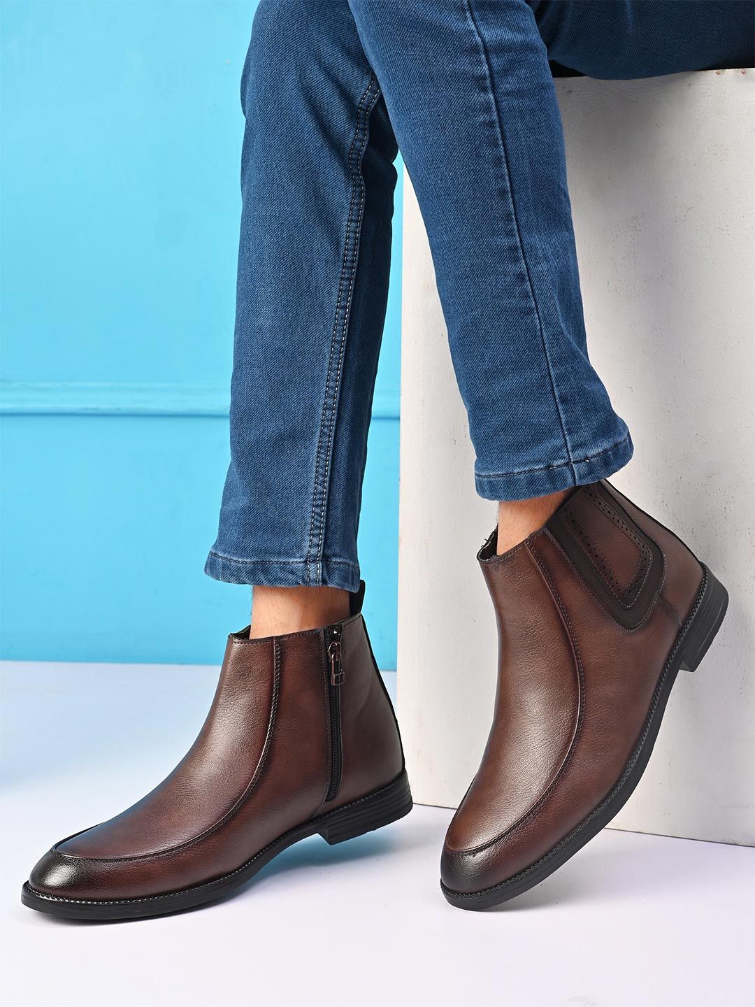 Buy Roadster Men Brown High Ankle Zipper Chelsea Boots -  - Footwear for Men