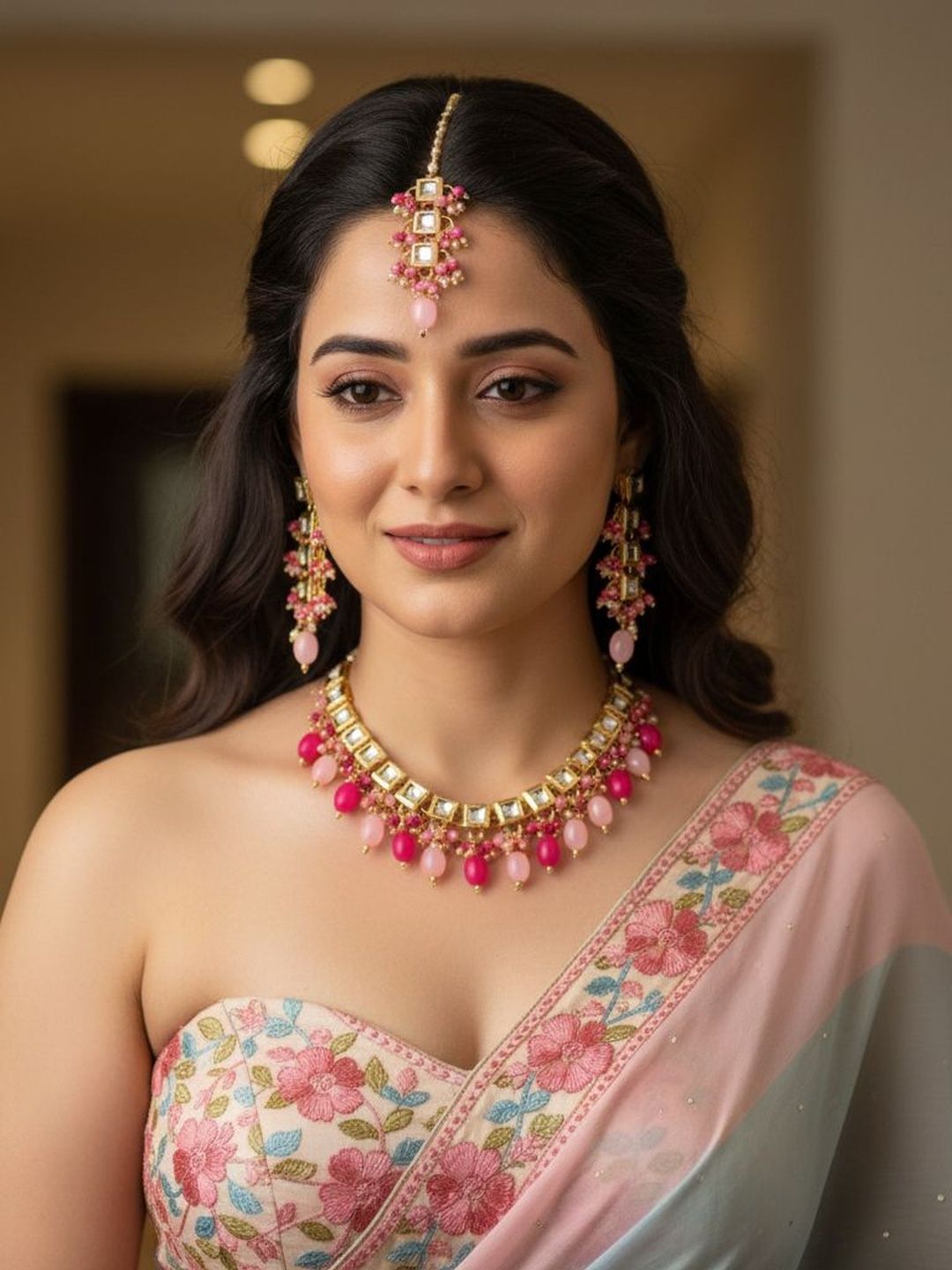 Buy LUCKY JEWELLERY 18K Gold Plated Kundan Studded & Beaded Meenakari Choker Set -  - Accessories for Women