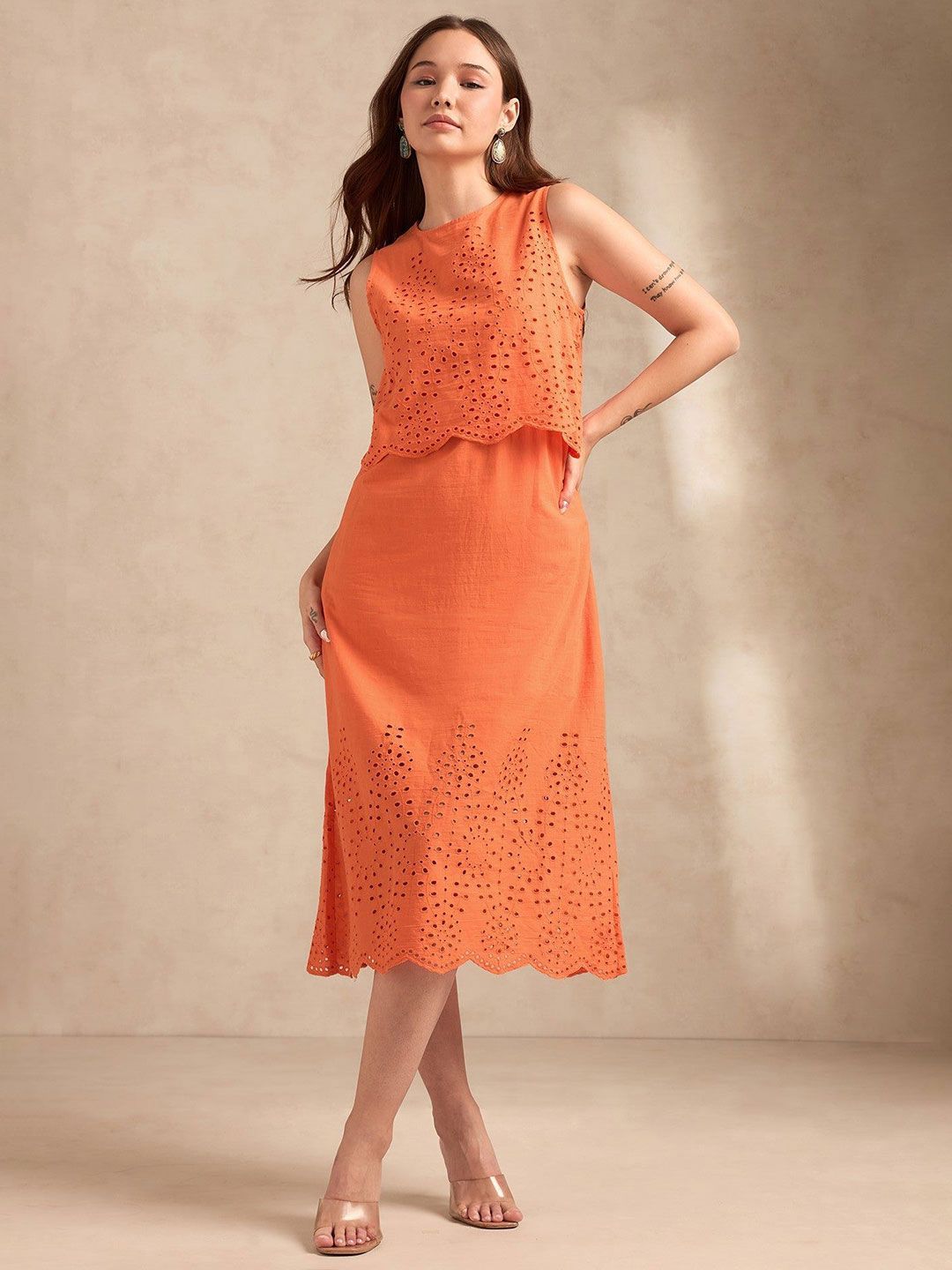Outzidr Women Embroidered A-Line Midi Dress