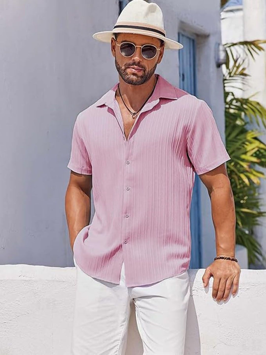 CB-COLEBROOK Men Textured Spread Collar Linen Casual Shirt