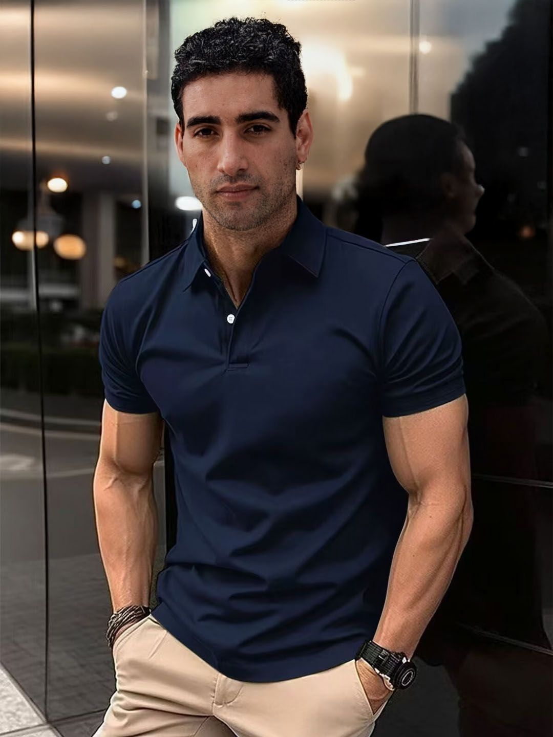 StyleCast Men Solid Muscle Fit Polo Collar T-shirt