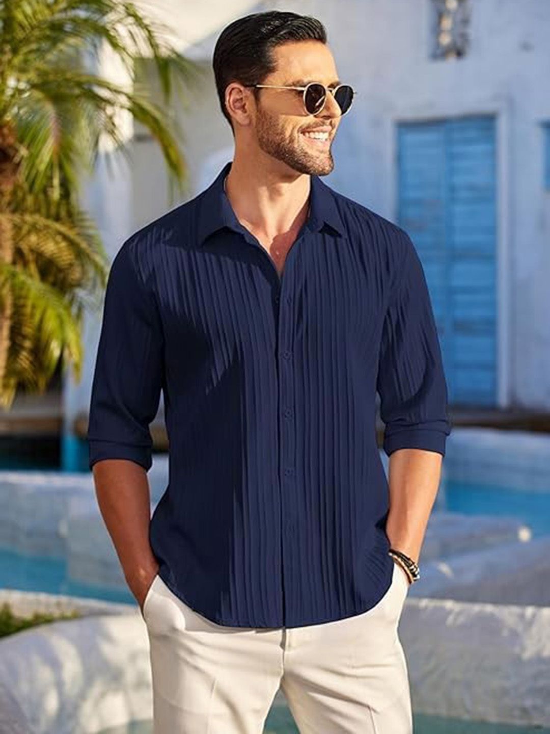 CB-COLEBROOK Textured Spread Collar Cotton Casual Shirt