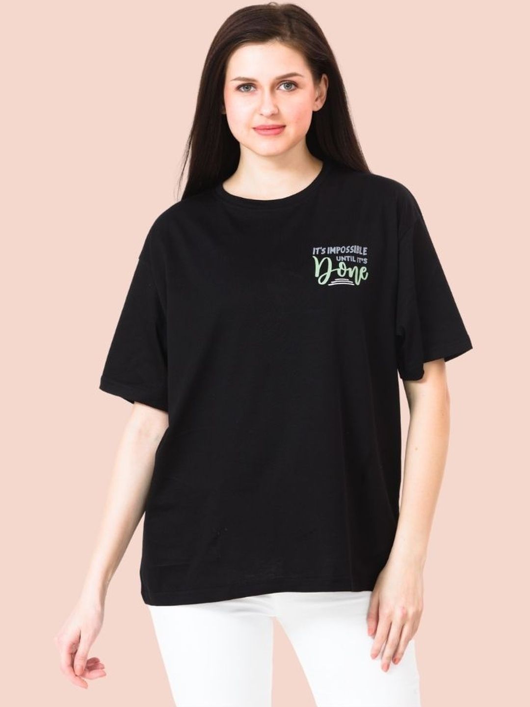 Lango Women Typography Printed Oversized Cotton T-Shirt