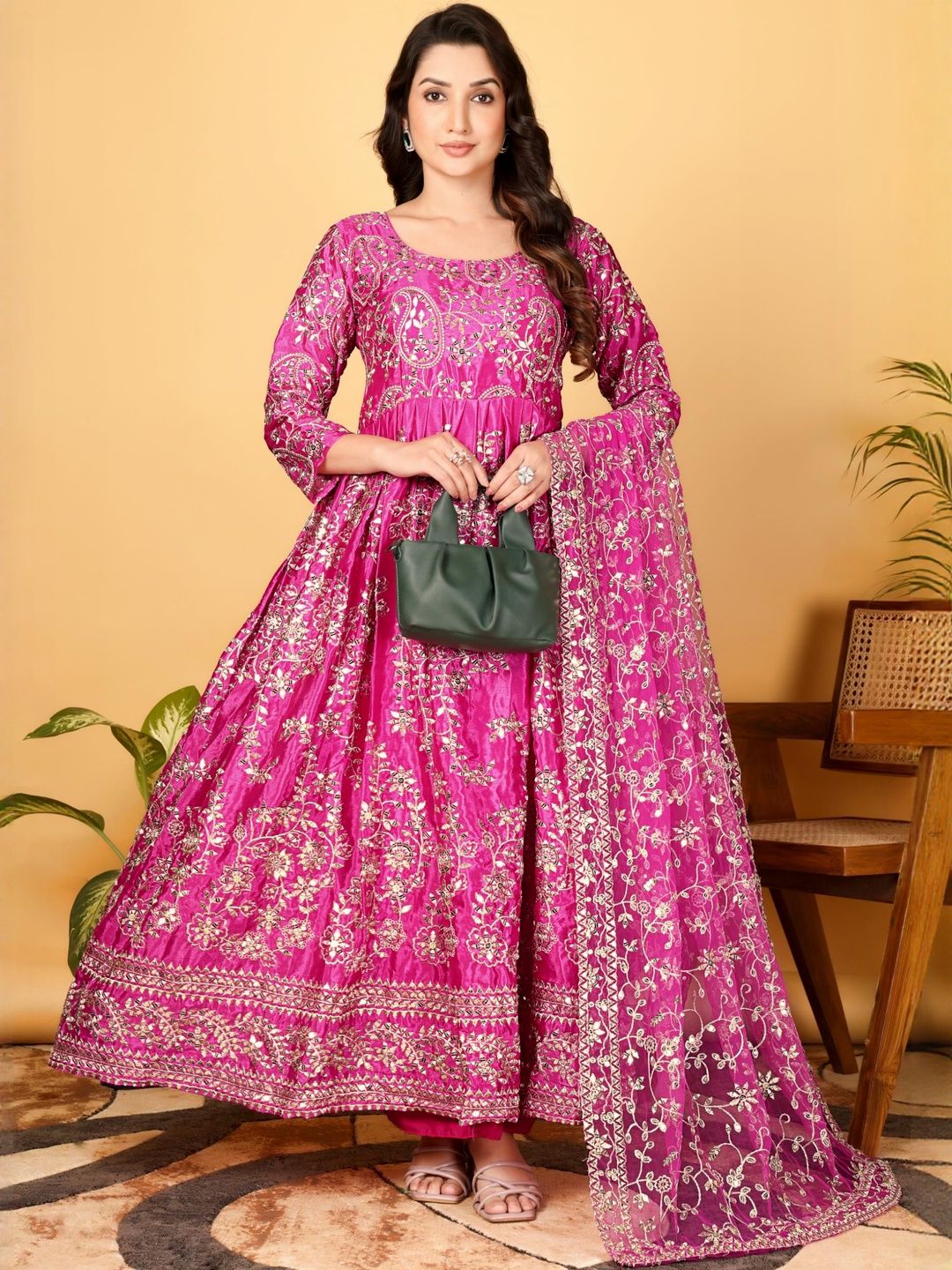 Vanshaft Collection Women Ethnic Motifs Embroidered Regular Kurta with Salwar & Dupatta