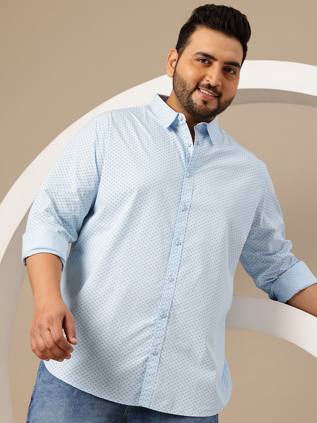 Sztori Plus Size Micro Ditsy Printed Pure Cotton Regular Fit Shirt