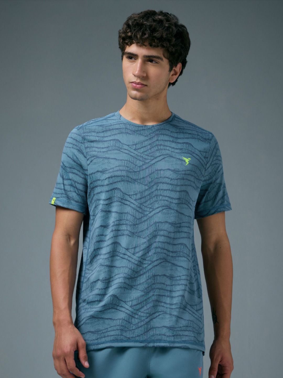 Technosport Men Anti Static Abstract Printed Round Neck Slim Fit T-shirt