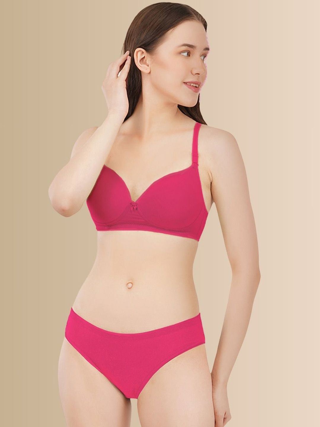 happybra Women Solid Lightly Padded Non-Wired Lingerie Set