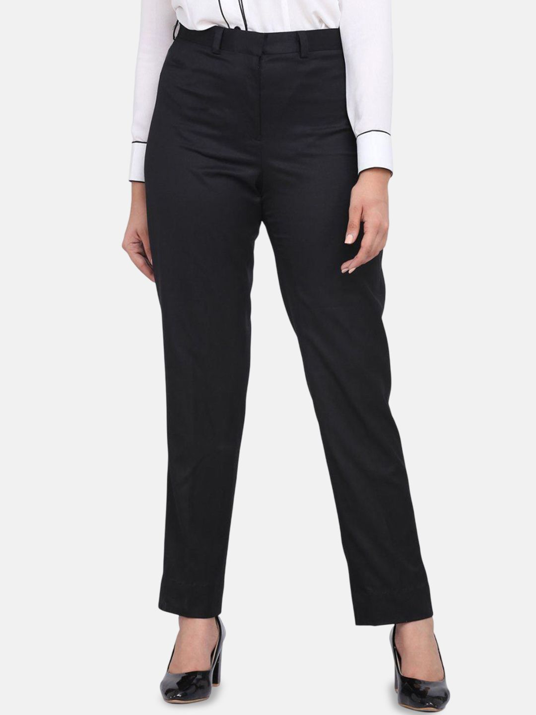 PowerSutra Women Black Mid Rise Regular Fit Formal Trousers