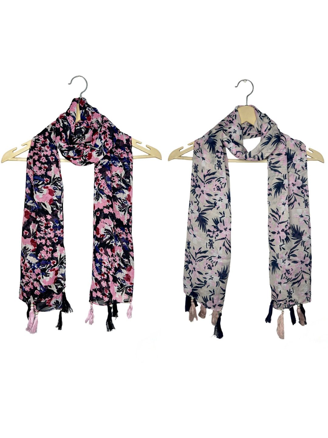 POSHAMPAA be desi Women Pack of 2 Printed Scarf with Tasselled Border