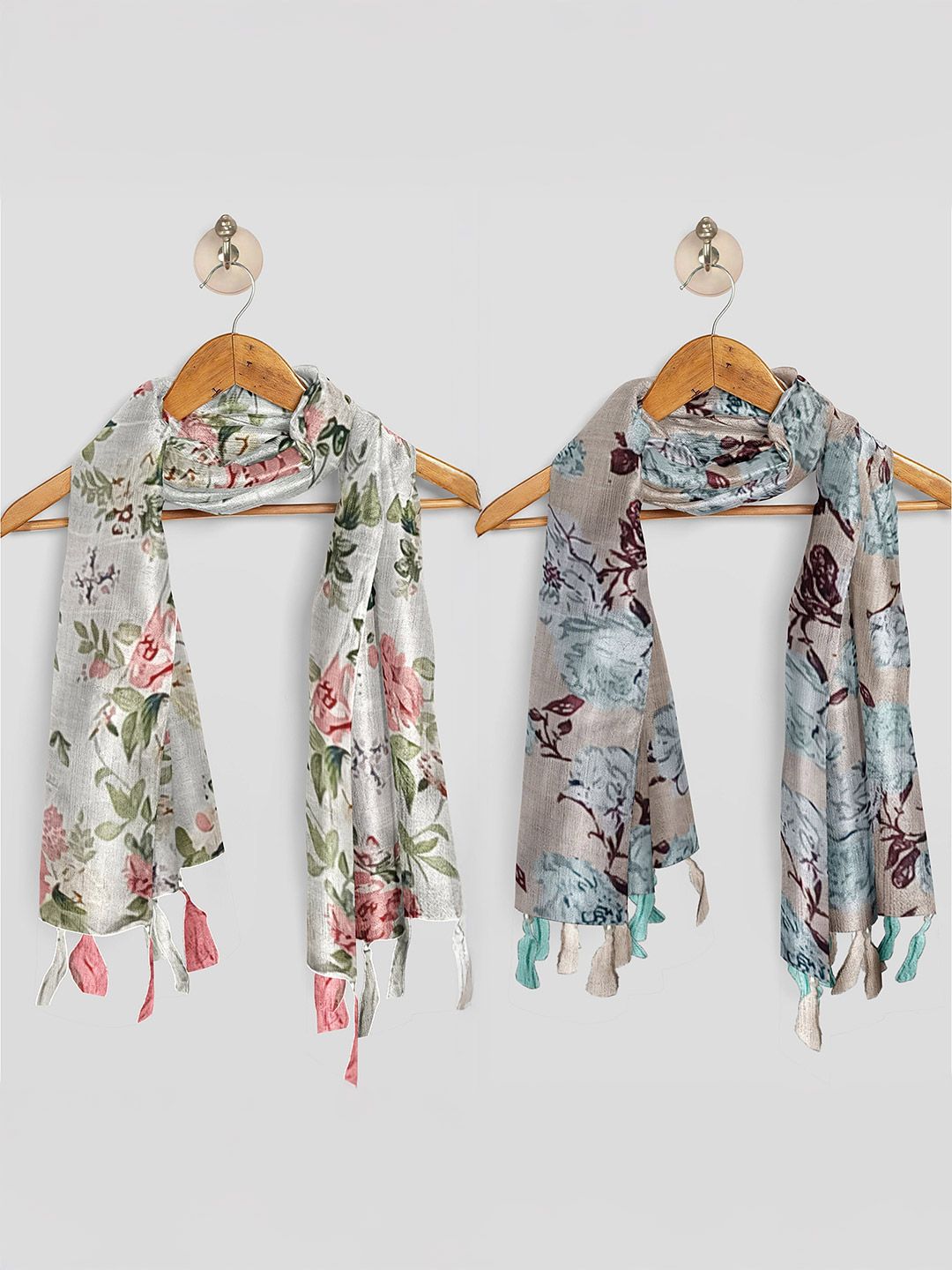 POSHAMPAA be desi Women Pack of 2 Printed Scarf with Tassells