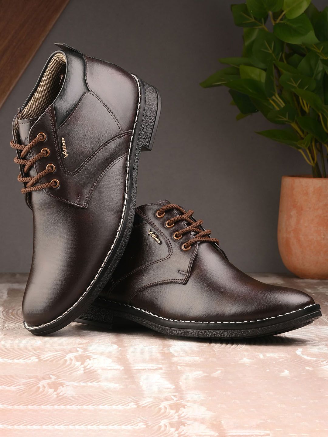 Vellinto Men Textured Lace-Ups Formal Boots