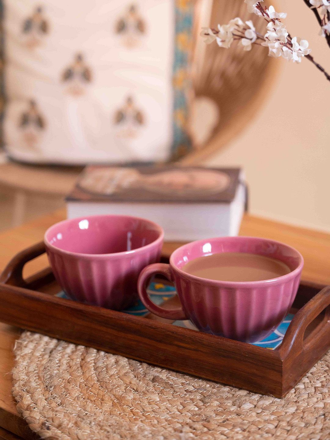 ARAVALII Pink 2 Pieces Textured Ceramic Cups - 250ml