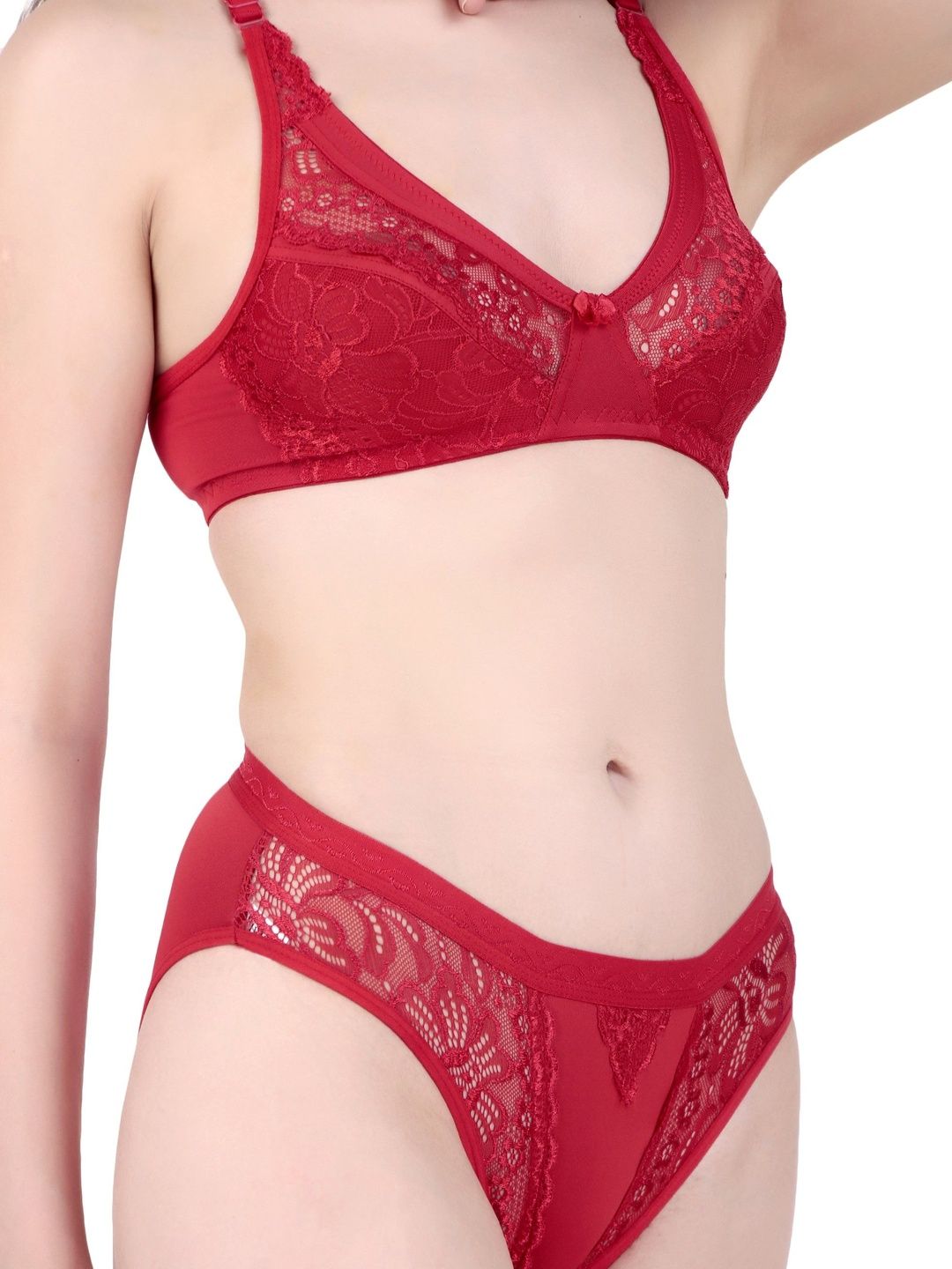 Piylu Women Net Lace Bra & Panty Lingerie Set