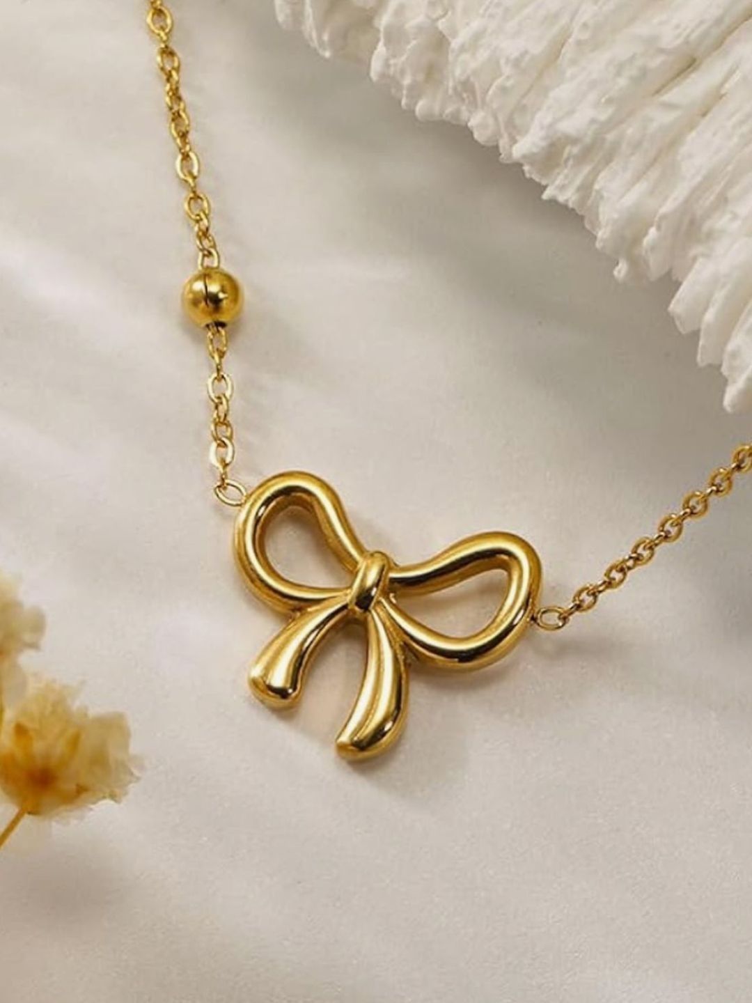 RaasRani Women Stainless Steel Gold-Plated Minimal Necklace