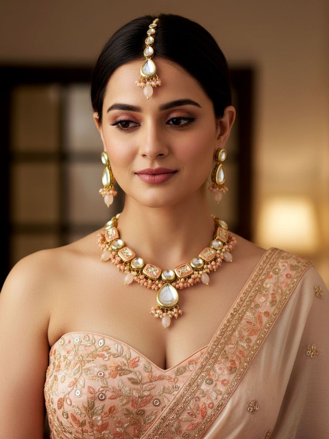 LUCKY JEWELLERY 18k Gold-Plated Meenakari Kundan-Studded & Beaded Choker Set