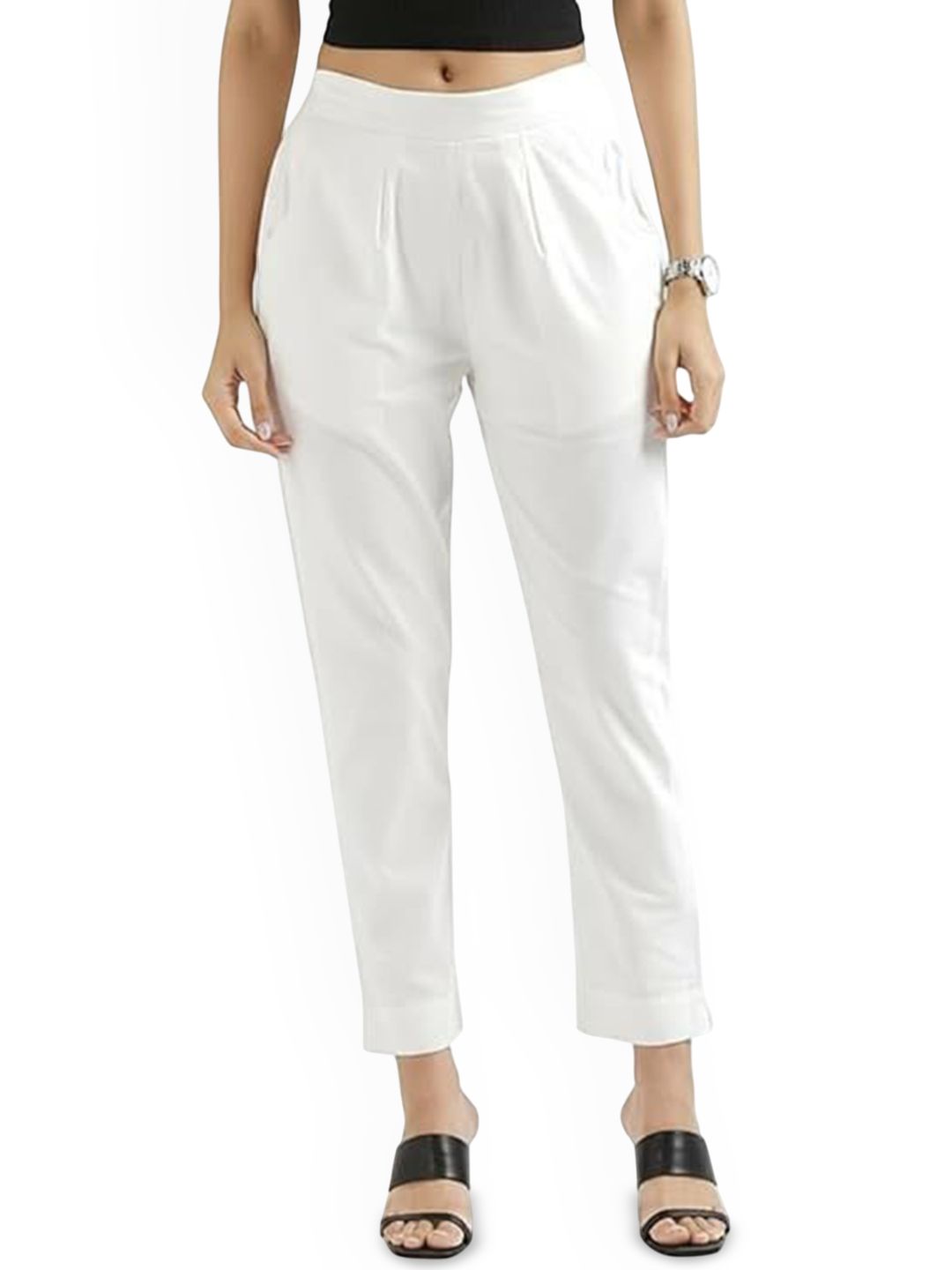 Thrifty Thread Women Solid Pleated Mid Rise Regular Trousers