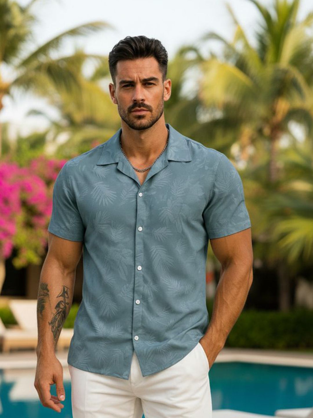 R.Code by The Roadster Life Co.  Tropical Printed Spread Collar Shirt