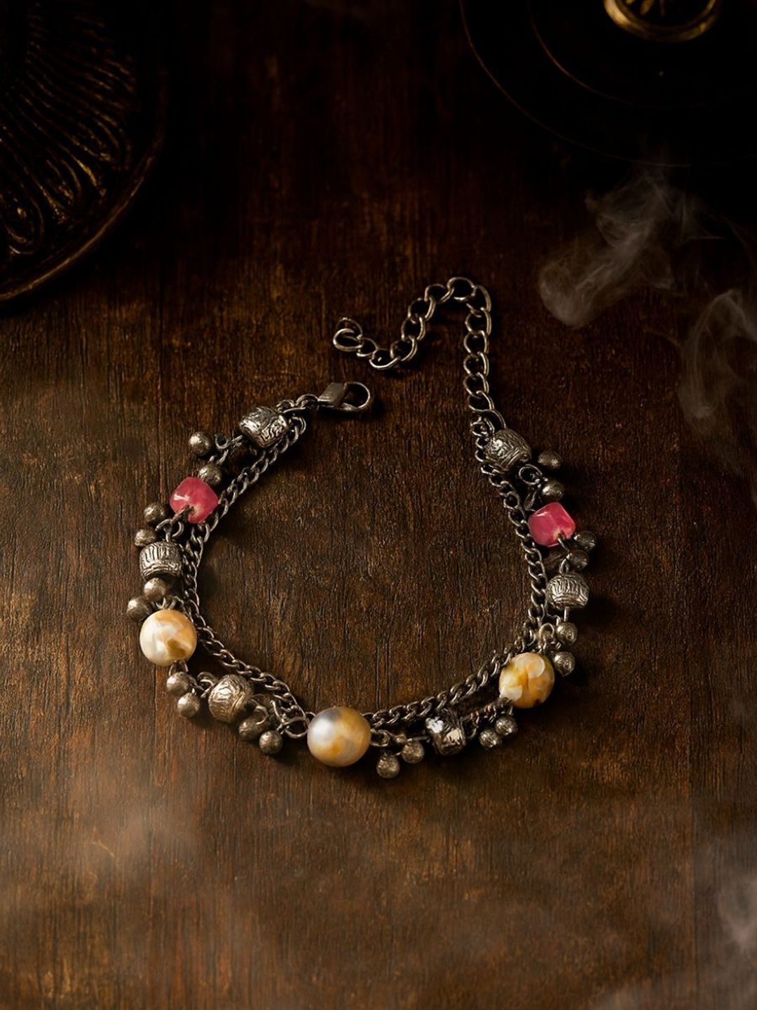 EVERSTYLISH RAJASVI Silver-Plated Oxidised Charm Bracelet