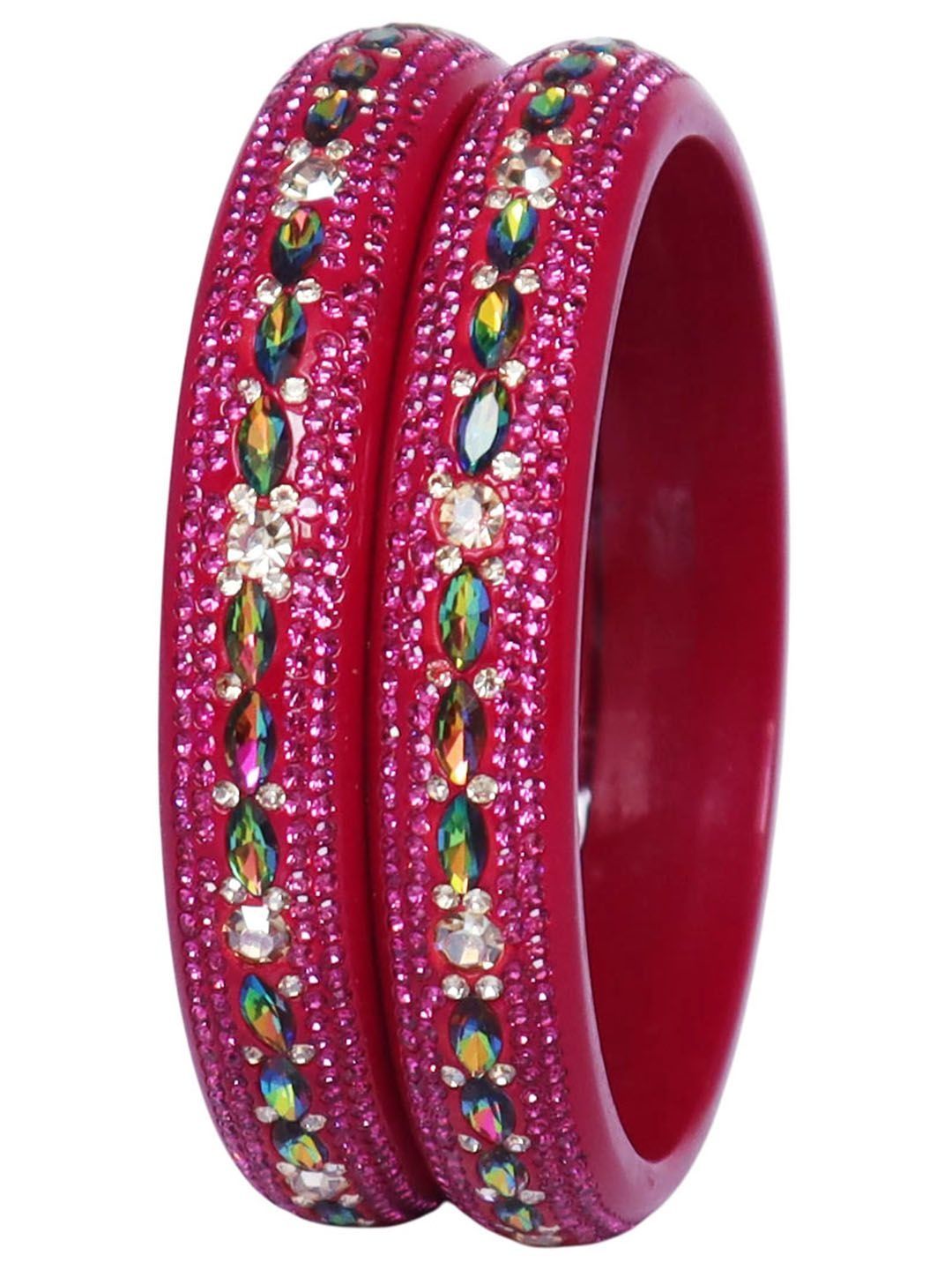 TAJ BRIDAL STORE Women Set of 2 Handcrafted Kundan & Rhinestones Embellished Bangles