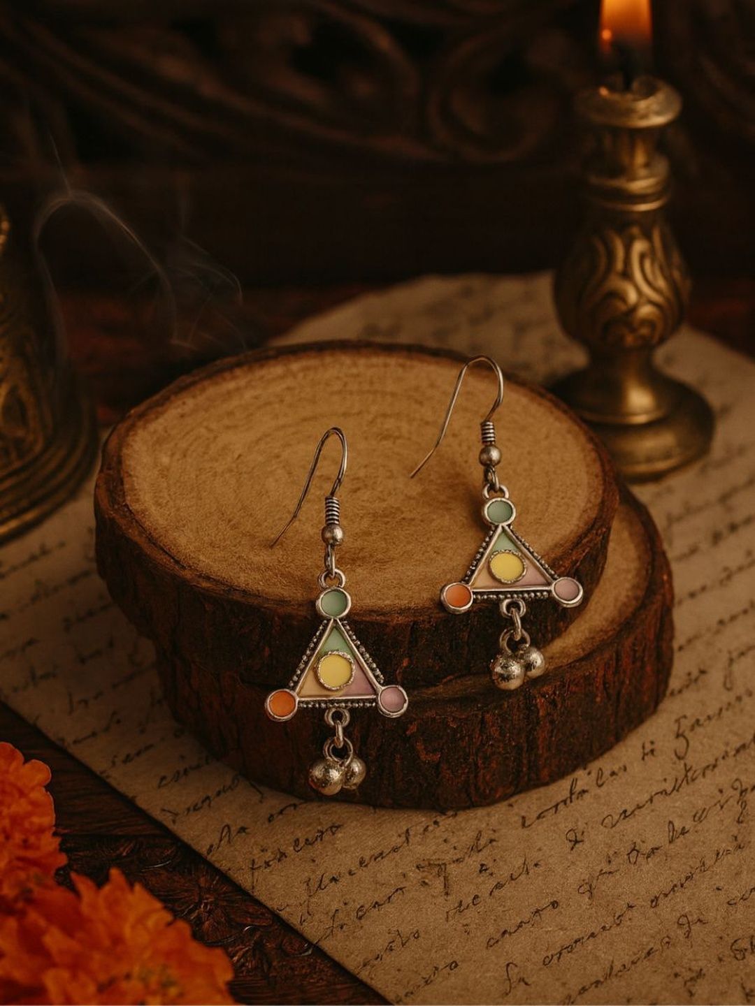 EVERSTYLISH RAJASVI Silver-Plated Ghungroo Beaded Oxidised Geometric Drop Earrings
