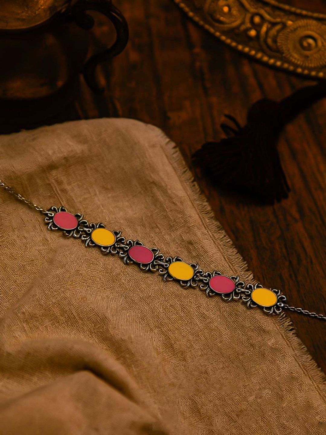 EVERSTYLISH RAJASVI Silver-Plated Enamelled Statement Necklace
