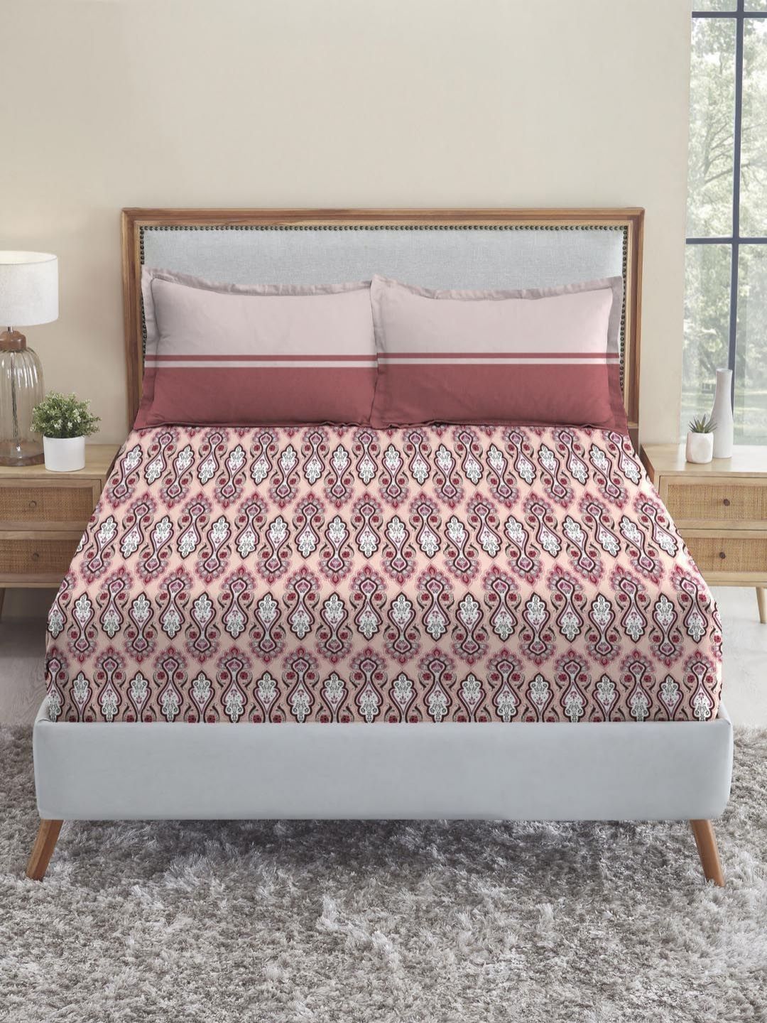 Buy MYTRIDENT Urban Comfort Pink Printed Pure Cotton 144 TC Double Bedsheet Set 2.54 X 2.28 M -  - Home for Unisex
