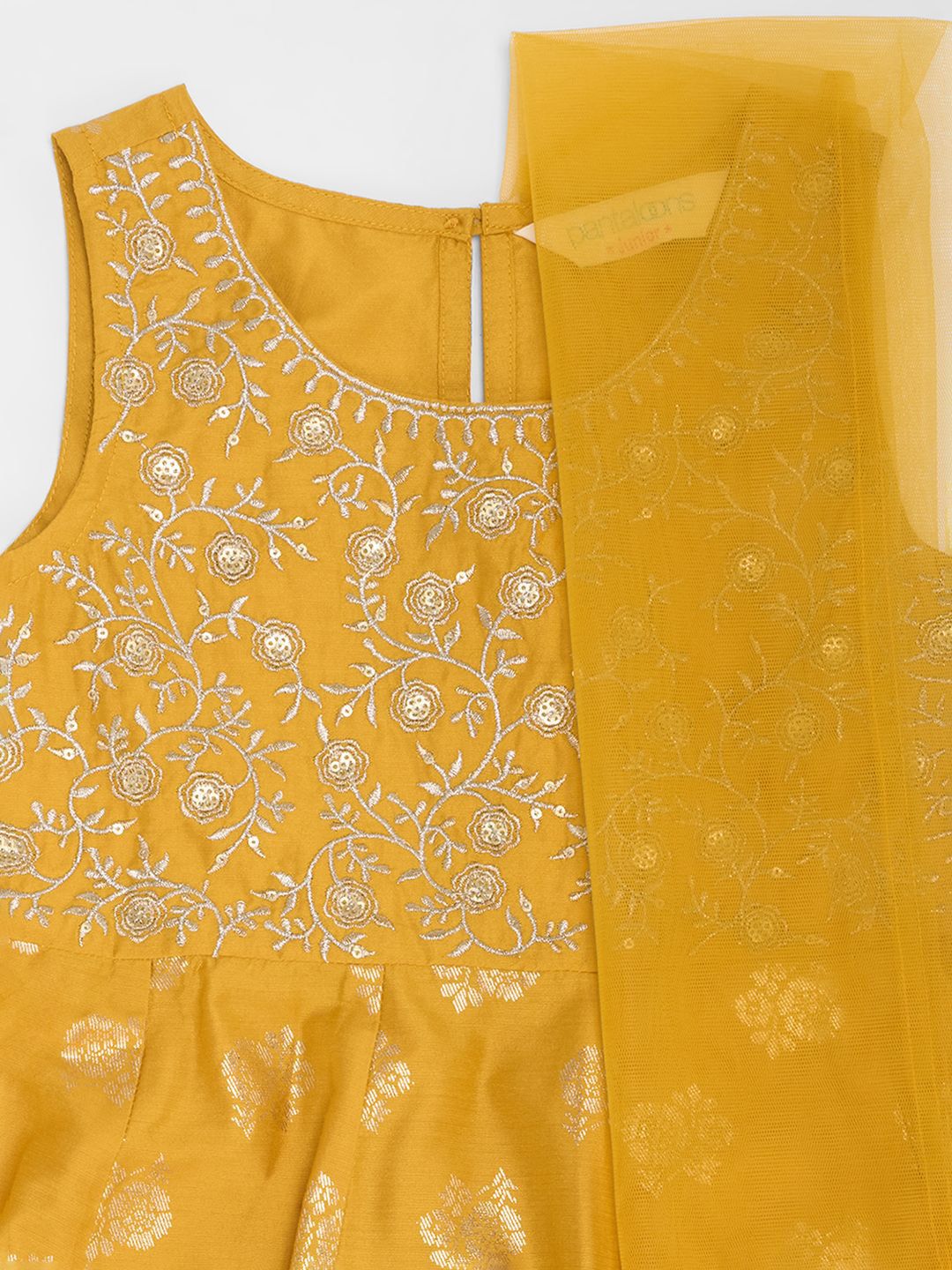 Girls Floral Embroidered Maxi Dress With Dupatta Set 3