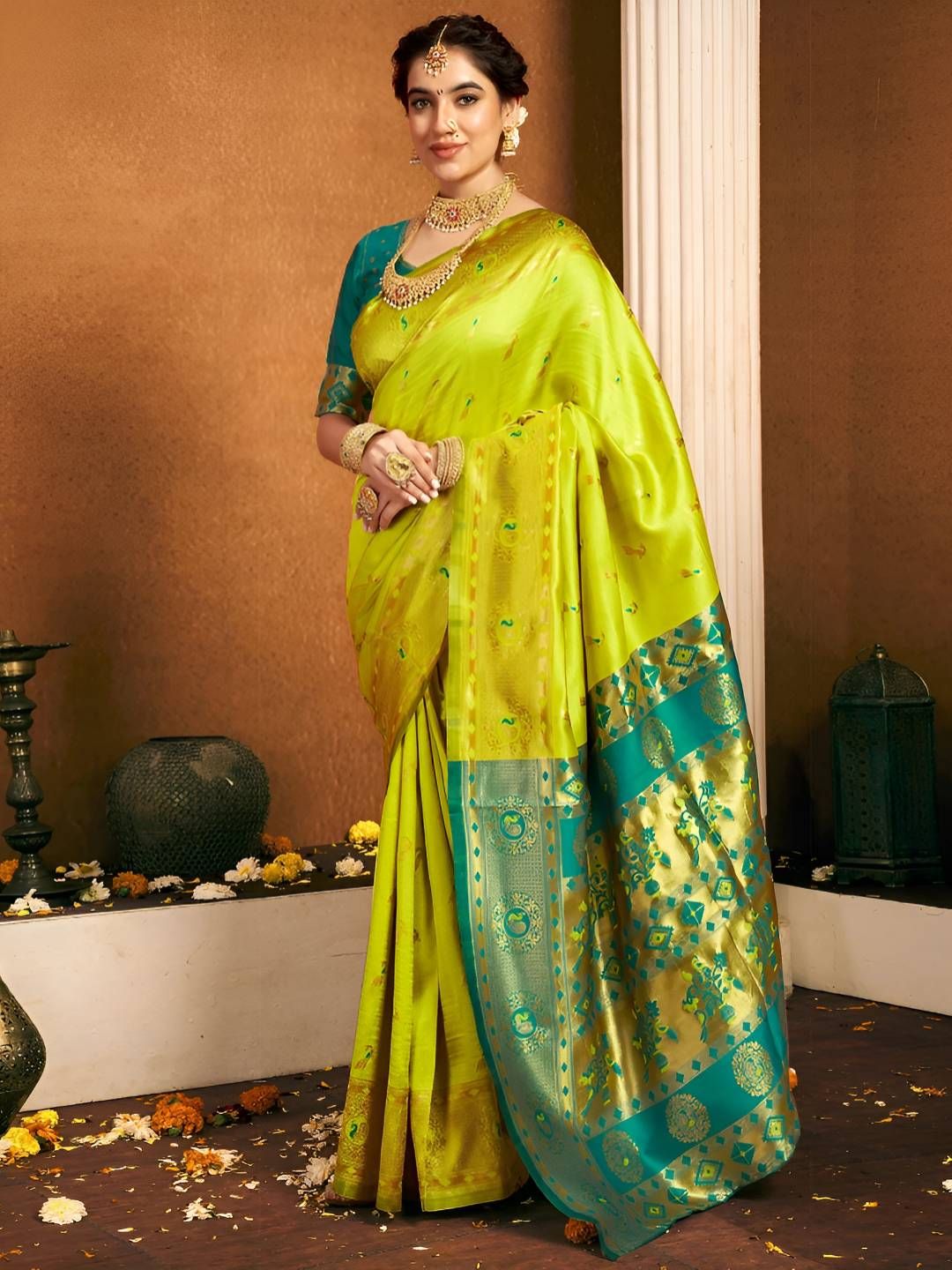 ETHNICHITZ Ethnic Motifs Zari Heavy Work Paithani Saree