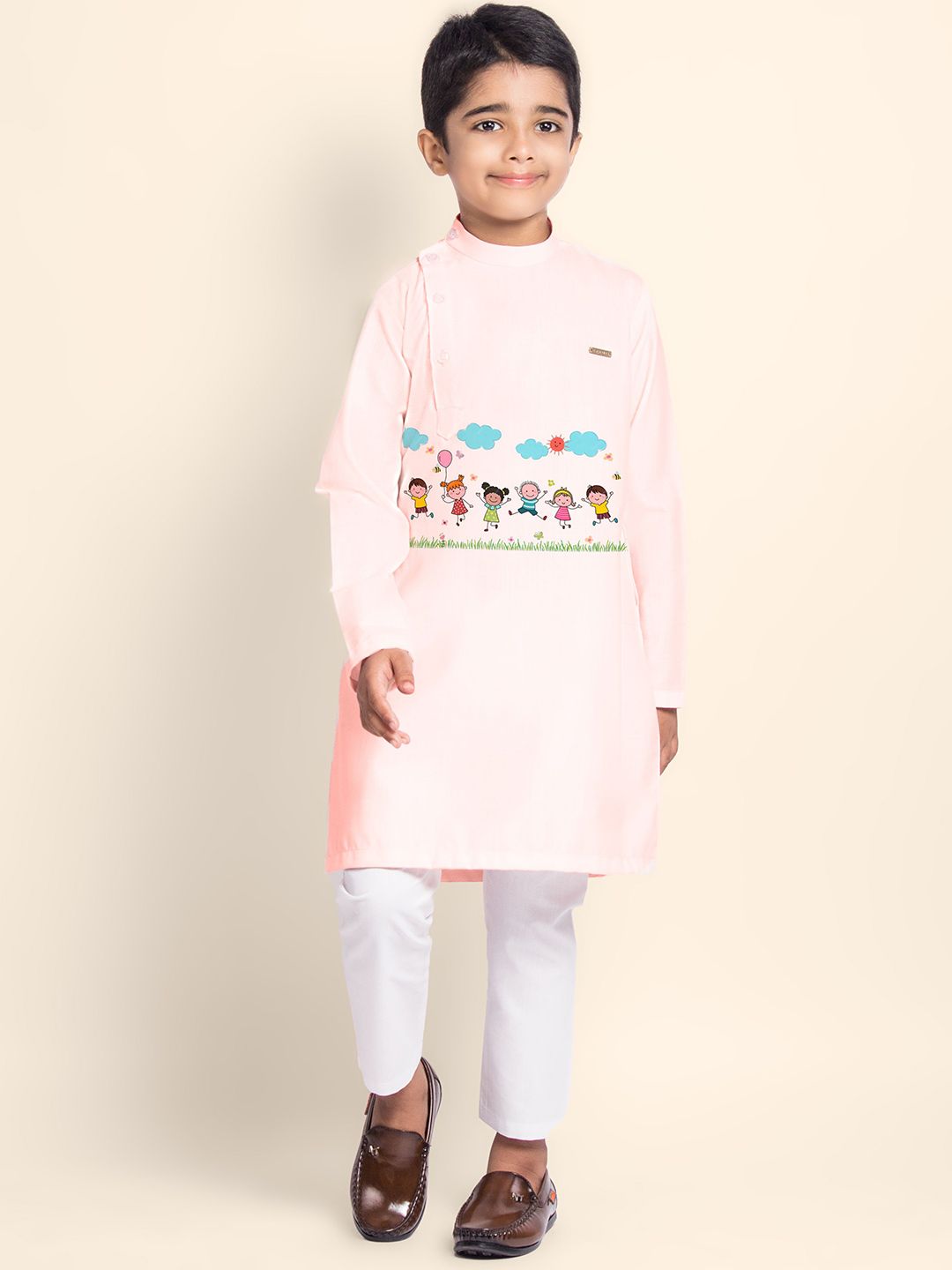 DEVOILER Boys Quirky Printed Mandarin Collar Kurta
